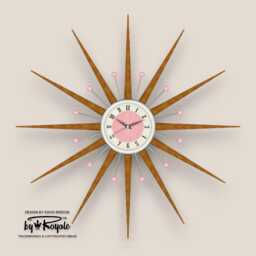 Teak Starburst Clock Mid Century Modern Wall Decor, 30 - thumbnail 1