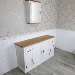 White Painted Bathroom Furniture - Oak Storage Cabinet Solid 402P - thumbnail 2