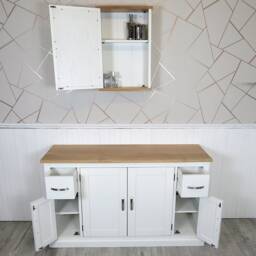 White Painted Bathroom Furniture - Oak Storage Cabinet Solid 402P - thumbnail 3