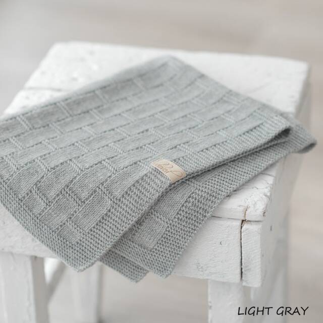 Hand Knitted Merino Wool Baby Blanket Grey Newborn Photo Prop - image 1