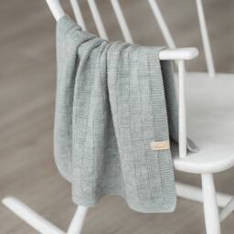 Hand Knitted Merino Wool Baby Blanket Grey Newborn Photo Prop - thumbnail 2