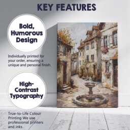 Charming European Village Fountain Street Scene Painting Canvas Wall Art Print Decor Picture Ready To Hang - thumbnail 2