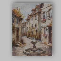 Charming European Village Fountain Street Scene Painting Canvas Wall Art Print Decor Picture Ready To Hang - thumbnail 1