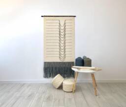 Large Wool Wall Hanging - Natural Fiber Art Tapestry Decoration Minimalist Neutral Decor Handmade Textile - thumbnail 1