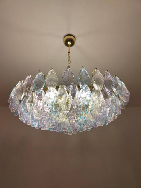 Murano Glass Polyhedral Light Turquoise, Lavender & Clear Chandelier - image 1