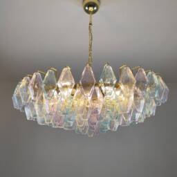 Murano Glass Polyhedral Light Turquoise, Lavender & Clear Chandelier - thumbnail 3