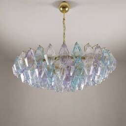 Murano Glass Polyhedral Light Turquoise, Lavender & Clear Chandelier - thumbnail 4