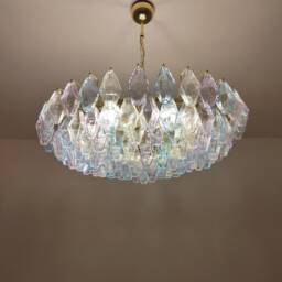 Murano Glass Polyhedral Light Turquoise, Lavender & Clear Chandelier - thumbnail 2