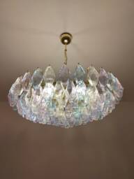 Murano Glass Polyhedral Light Turquoise, Lavender & Clear Chandelier - thumbnail 1