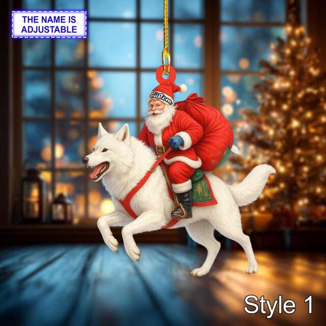 Santa Riding Wolf Acrylic 2D Flat Christmas Ornament, Festive Tree Hanging Holiday Decoration, Unique Wolf Gift - image 1