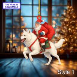 Santa Riding Wolf Acrylic 2D Flat Christmas Ornament, Festive Tree Hanging Holiday Decoration, Unique Wolf Gift