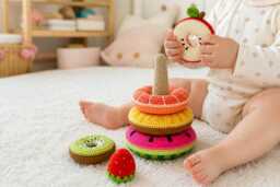 stacking Toy Crochet Fruit Baby Pyramid 1 Year Old Gift - thumbnail 1