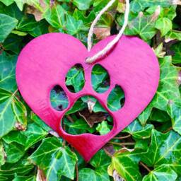 Red Metal Paw Print Heart - Christmas Tree Decoration Wall Art - thumbnail 2