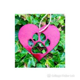 Red Metal Paw Print Heart - Christmas Tree Decoration Wall Art - thumbnail 1