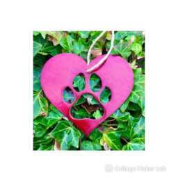 Red Metal Paw Print Heart - Christmas Tree Decoration Wall Art - thumbnail 2
