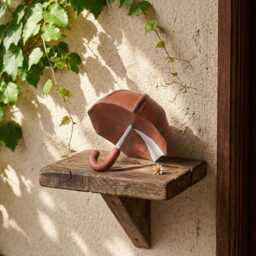 Whimsical Wood Carved Umbrella Miniature Rainy Day Desk Decor Cute Wooden Weather Prop Pluviophile Gift Cozy Bookshelf Accessory - thumbnail 4