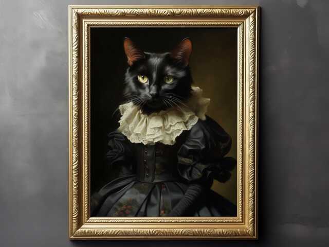 Gothic Cat in Dress - Dark Academia, Art Poster Print, Home Decor, Victorian Art, Witchy Decor - image 1