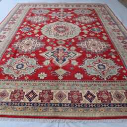 9x12 Ft Red Kazak Handmade Rug, High Pile Soft Wool Afghan Palace Brand Area Traditional Dining Table Living Room Rug - thumbnail 2