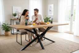 Industrial Steel Spider Base Straight Edge Rustic Dining Table - thumbnail 1