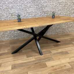 Industrial Steel Spider Base Straight Edge Rustic Dining Table - thumbnail 4