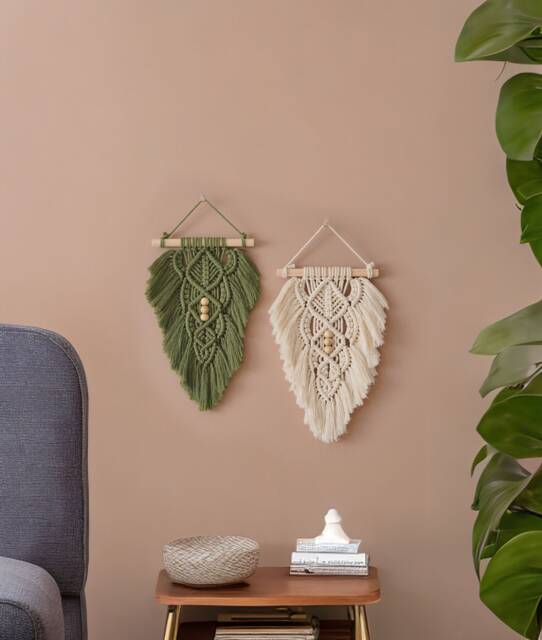 Leaves Wall Decor, Macrame Hanging, Farmhouse Decoration, Boho Bedroom Scandinavian Home, New Home Gift, Modern Hanging L32 - image 1