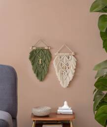 Leaves Wall Decor, Macrame Hanging, Farmhouse Decoration, Boho Bedroom Scandinavian Home, New Home Gift, Modern Hanging L32 - thumbnail 1