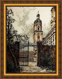 Framed Handmade Cross Stitch Church Landscape Wall Decor - thumbnail 1