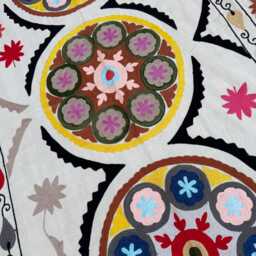 Bohemian Cotton Suzani Quilt - Hand-stitched Artisan Textile, Colorful Ethnic Throw Blanket - thumbnail 3