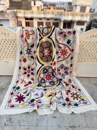 Bohemian Cotton Suzani Quilt - Hand-stitched Artisan Textile, Colorful Ethnic Throw Blanket - thumbnail 1