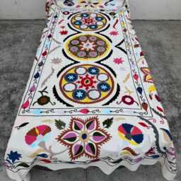 Bohemian Cotton Suzani Quilt - Hand-stitched Artisan Textile, Colorful Ethnic Throw Blanket - thumbnail 2
