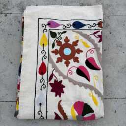 Bohemian Cotton Suzani Quilt - Hand-stitched Artisan Textile, Colorful Ethnic Throw Blanket - thumbnail 4