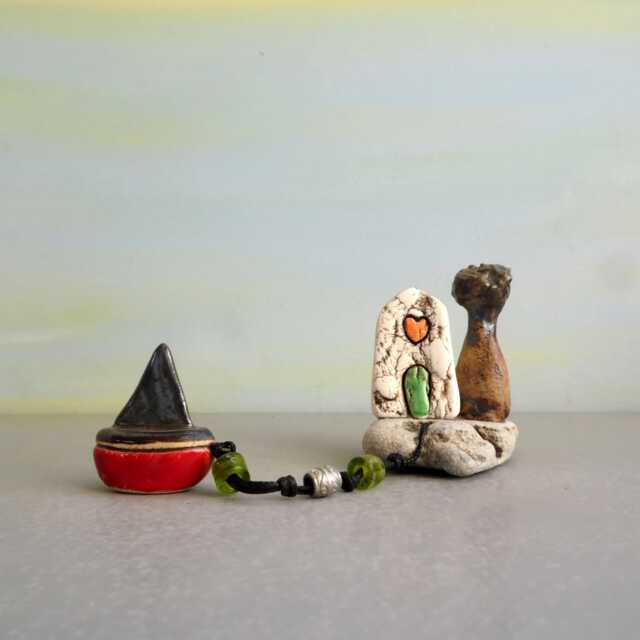 White & Gold Porcelain House Miniature, Handmade Pottery Home Decor - image 1