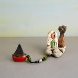 White & Gold Porcelain House Miniature, Handmade Pottery Home Decor - thumbnail 2