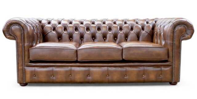 Lounging Sofa Living Room 3 Seater Couch Authentic Real Leather Antique Tan - image 1