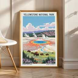Yellowstone National Park Poster Bison Landscape Travel Wall Art - thumbnail 1