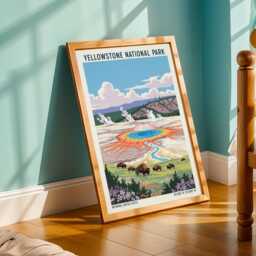 Yellowstone National Park Poster Bison Landscape Travel Wall Art - thumbnail 2