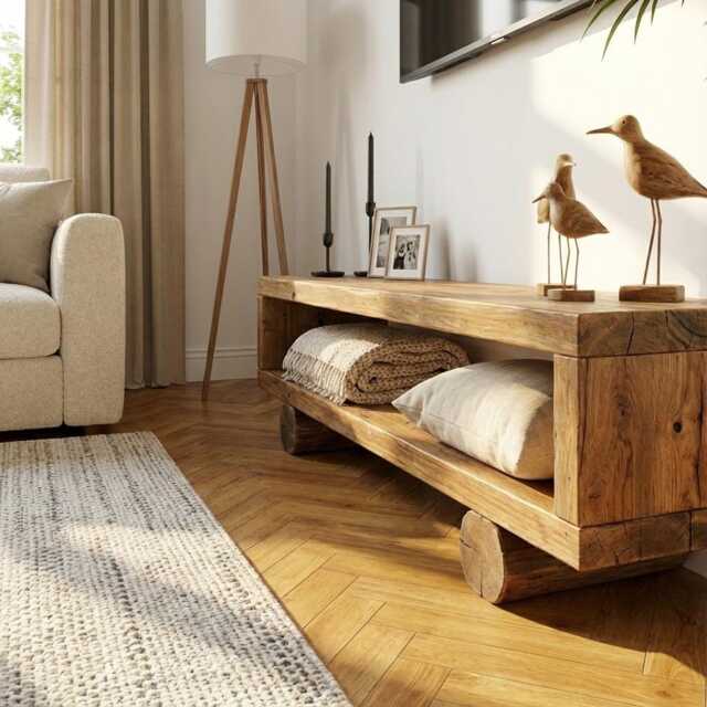 Handmade Rustic Solid Wood Tv Unit Timber Media Console - image 1