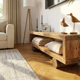 Handmade Rustic Solid Wood Tv Unit Timber Media Console - thumbnail 1