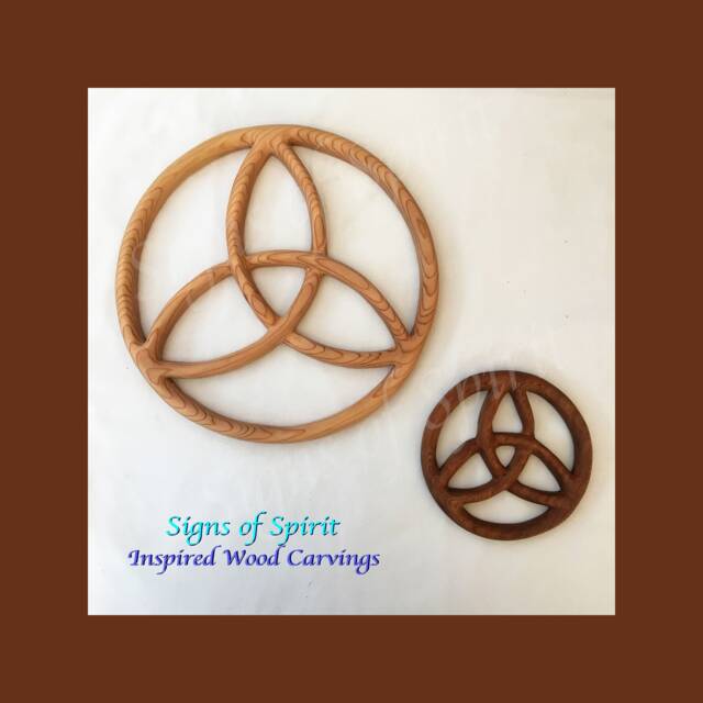Trinity Knot Encircled - Wood Carved Celtic Balance in Divine Energy Triquetra Wall Hanging Pagan Goddess Christian - image 1