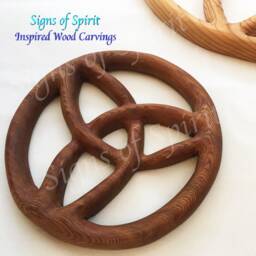 Trinity Knot Encircled - Wood Carved Celtic Balance in Divine Energy Triquetra Wall Hanging Pagan Goddess Christian - thumbnail 4