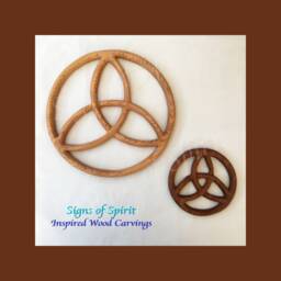 Trinity Knot Encircled - Wood Carved Celtic Balance in Divine Energy Triquetra Wall Hanging Pagan Goddess Christian - thumbnail 1