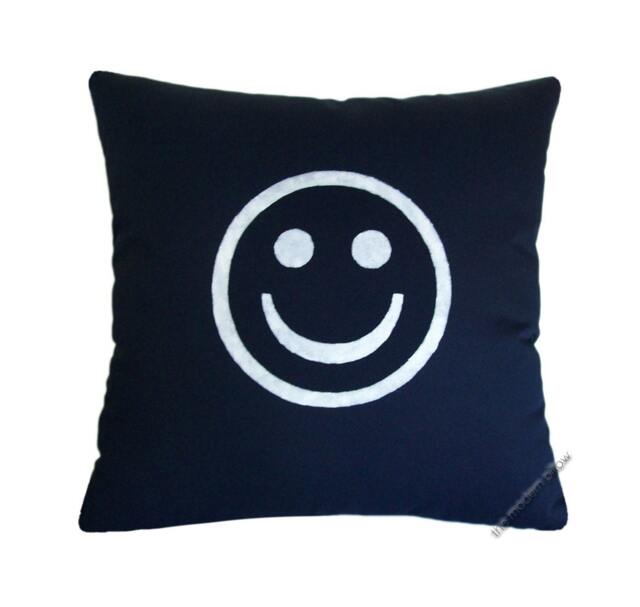 Navy Blue & White Smiley Decorative Throw Pillow Cover/Case Cushion 20x20 - image 1