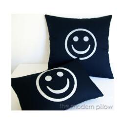 Navy Blue & White Smiley Decorative Throw Pillow Cover/Case Cushion 20x20 - thumbnail 2