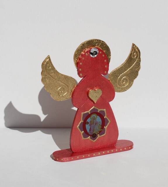 Archangel Ariel Home Decor Figurine, Happiness Angel Of New Beginning Decoration, Gold Leaf Gilded Heart & Wings, Housewarming Gift Idea - image 1