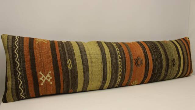 Extralong King Size Kilim Pillow Cover, 12x47 - 30x120 cm Unique Lumbar Flaming Kilim Bedding Pillow Oblong, 4Oyf-314 - image 1