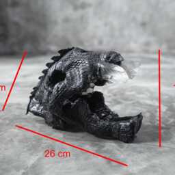 Saber Tooth Tiger Skull Replica With Black Leather & Crystal - Handmade Gothic Fantasy Decor - thumbnail 4