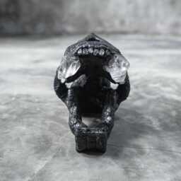 Saber Tooth Tiger Skull Replica With Black Leather & Crystal - Handmade Gothic Fantasy Decor - thumbnail 2