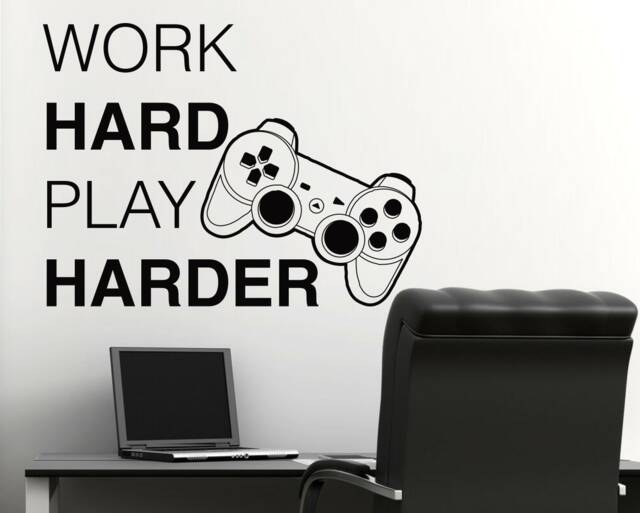 Work Hard Play Harder Gamer Wall Decal Video Game Decor - image 1