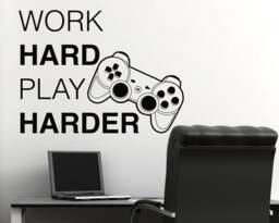 Work Hard Play Harder Gamer Wall Decal Video Game Decor - thumbnail 1
