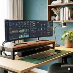 Dual Monitor Desk Riser Stand - Made From Solid Wood & Steel - thumbnail 3